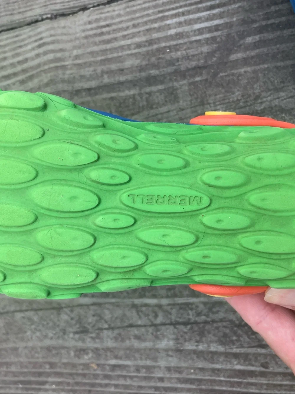 Merrell Kids Blue and Green Ventilated Water Clog with Orange Strap 13